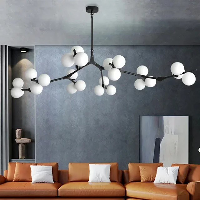SANDYHA LED Hängelampe mit Glaskugeln im Zweig-Design, modern Deckenleuchte aus Glas und Metall in Transparent und Weiß für Wohnzimmer, Esszimmer oder Schlafzimmer - Bild 1