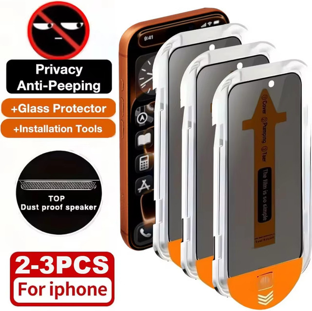 NNBILI Sichtschutz-Displayschutzfolien aus Hartglas mit oleophober Beschichtung für iPhone 17 Pro Air 16 15 14 13 12 Pro Max, 2–3 Stück, transparent - Bild 1