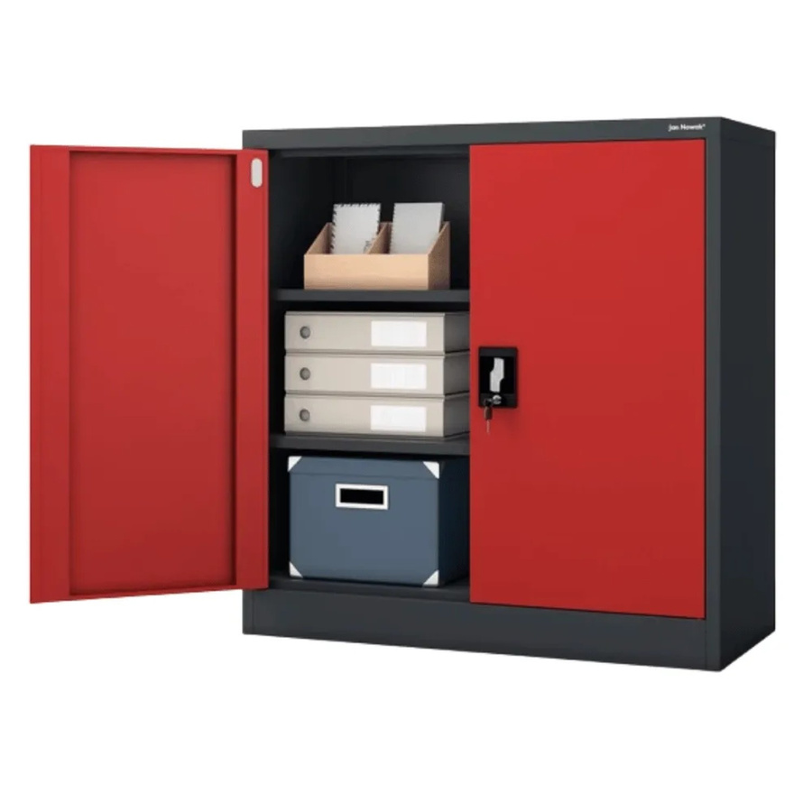 JAN NOWAK Aktenschrank BEATA mit Flügeltüren und Schloss, Anthrazit-Rot, H: 93 cm, B: 90 cm, T: 40 cm - Bild 2