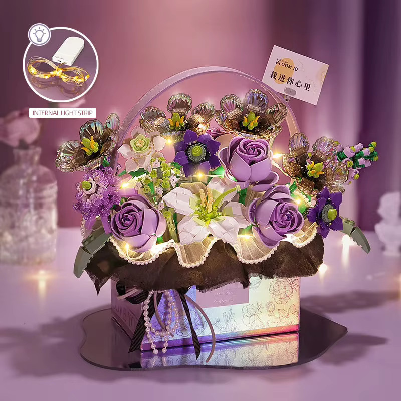 AMAZINGBLOKS Rosa Rosenkorb-Bouquet, Baukasten, Natur, Rosa / Pink - Bild 1