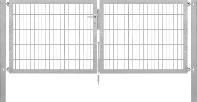 Doppeltor Flexo Plus aus Stahl in Silber, Feuerverzinkt, Breite: 250 cm, Höhe: 100 cm, Pfosten: 80 x 80 cm - Bild 1