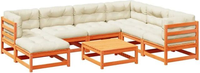 vidaXL 8-teilige Garten-Sofagarnitur aus Wachsbraunem Kiefernholz mit Kissen in L-Form - Bild 1