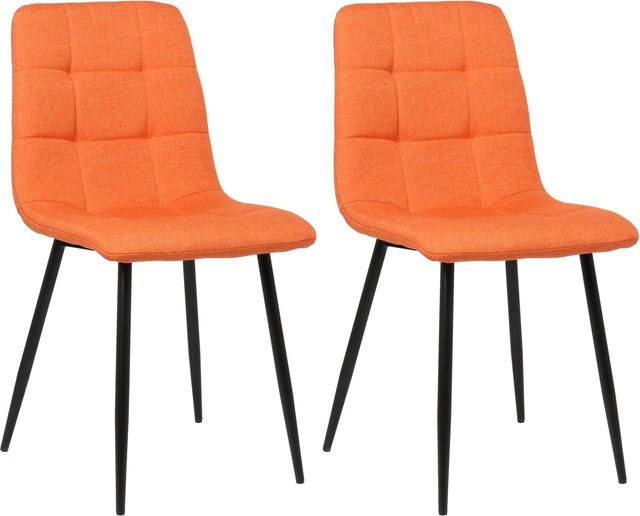 TPFLiving 2er Set Esszimmerstühle Till aus Samt in Orange mit matt schwarzem Metallgestell - Bild 1