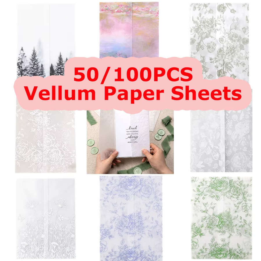 Transparentes Vellum-Papier mit Vintage Landschafts- und Blumendruck für Hochzeitseinladungen und Scrapbooking, 50 Stück - Bild 1