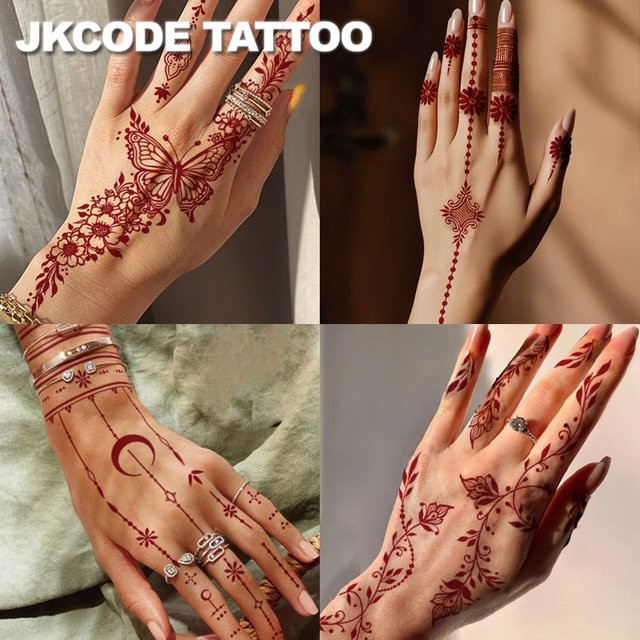 JKCODE TATTOO Hand-Tattoo, Damen, Henna Blatt-Pflanzen-Schmetterlings-Muster - Bild 1