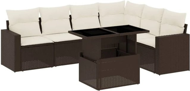 vidaXL 7-tlg Garten-Sofagarnitur aus braunem Poly-Rattan mit Kissen Modell 13 - Bild 1