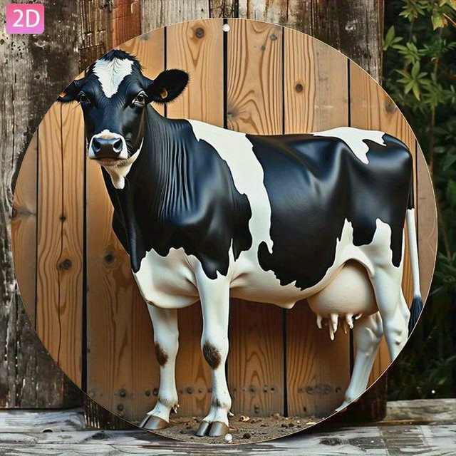 HELLOYOUNG Vintage Dutch Highland Cow Metallblechschild Retro Wandkunst in Schwarz Weiß - Bild 1