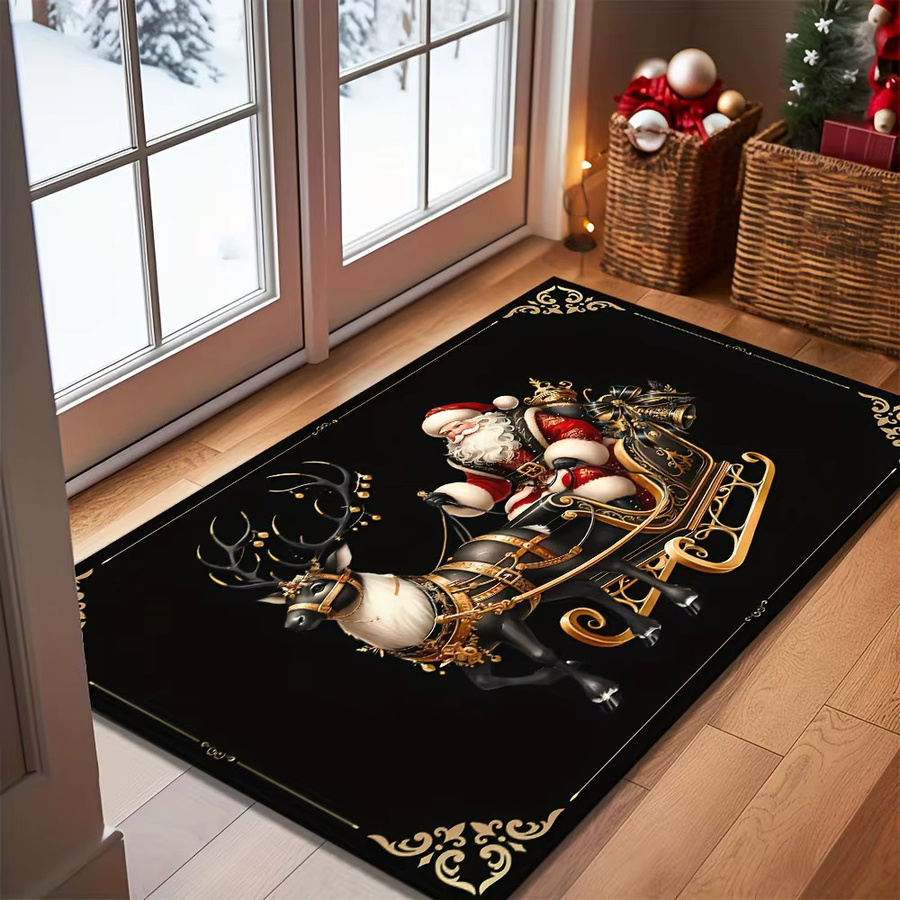 VIKAMA Weihnachts-Fußmatte Schwarz, rutschfest und waschbar, rechteckiger Teppich für Wohnzimmer und Kinderzimmer, B/T: 60 x 40 cm - Bild 2