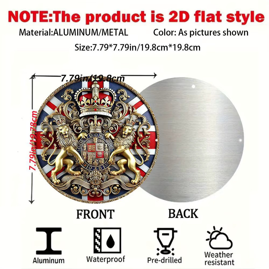 Potdemiel British Crown Badge Metallaufkleber im Antik-Stil, B/B: 19,79 x 19,79 cm, Mehrfarbig - Bild 2