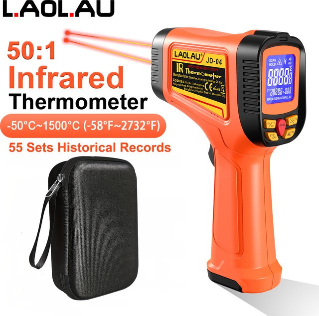 Professionelles Industrielles Infrarot-Thermometer in Orange mit DATA-Speicher und berührungsloser Temperaturmessung von -58 ℉ bis 2732 ℉ - Bild 1