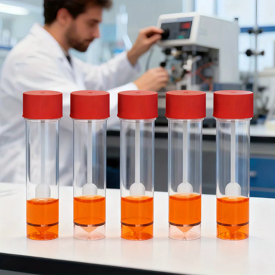 Rote Probenflaschen aus Kunststoff mit Löffel, 30 ml Fassungsvermögen für Labor und Tierpflege - Bild 4