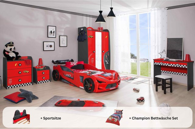 Aileenstore Kinderzimmer Komplettset Autobett Rio 5-teilig in Rot - Bild 1