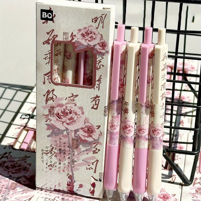 4-teiliges Set Schmetterlingsstifte in Rosenform mit Druckknopf in Pink für Tagebücher und Schulbedarf - Bild 1