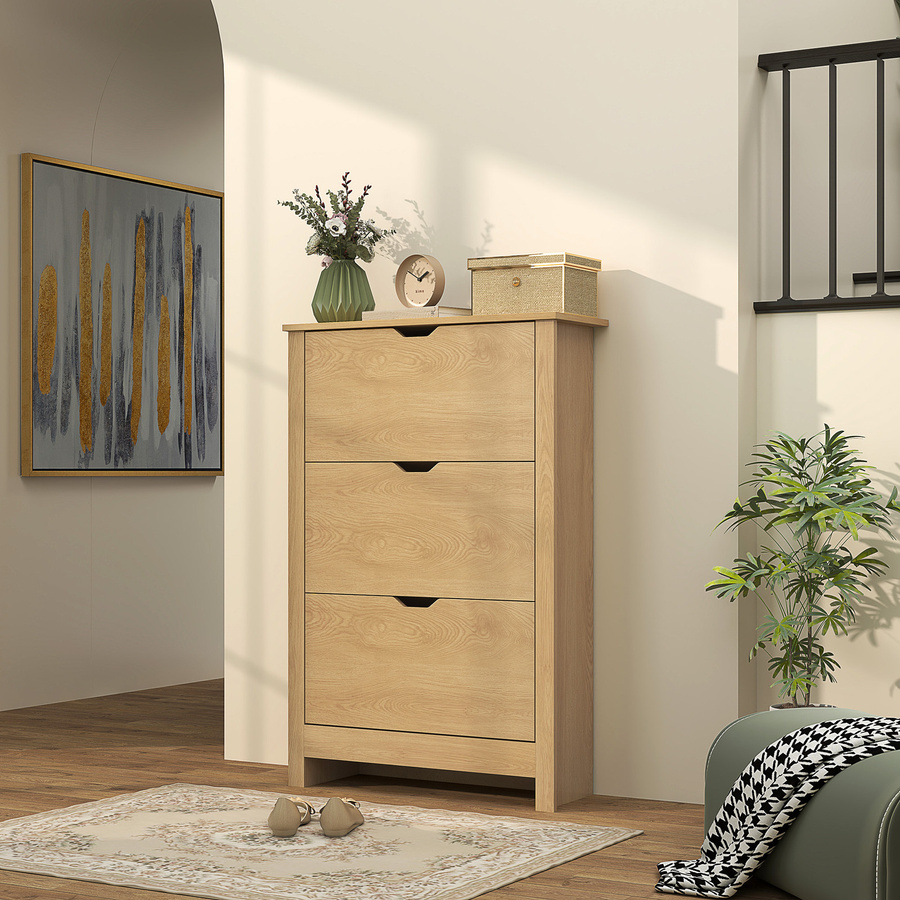 HOMCOM Schlanker Schuhschrank in Holzoptik mit 3 Klappfächern und verstellbaren Einlegeböden, Platz für 18 Paar Schuhe, Farbe: Braun, B/T/H: 72 x 26 x 112 cm - Bild 2