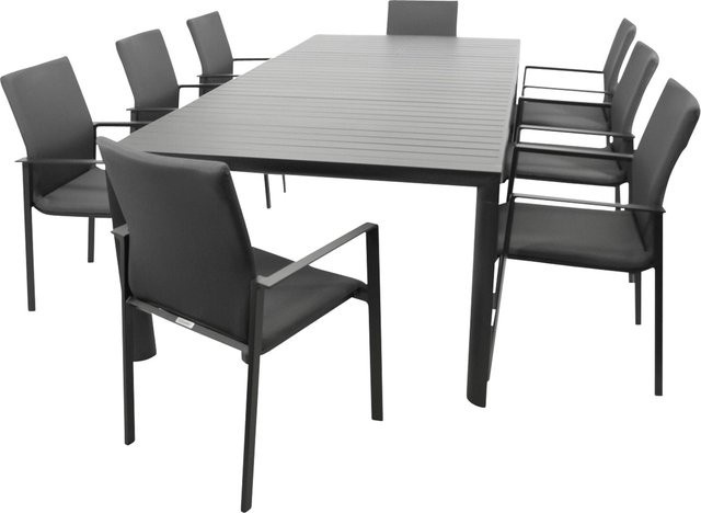 DEGAMO Gartenmöbel Garnitur LAGOS XL 9-teilig aus Alu und Kunstgewebe in Anthrazit und Grau mit modernem Design - Bild 1