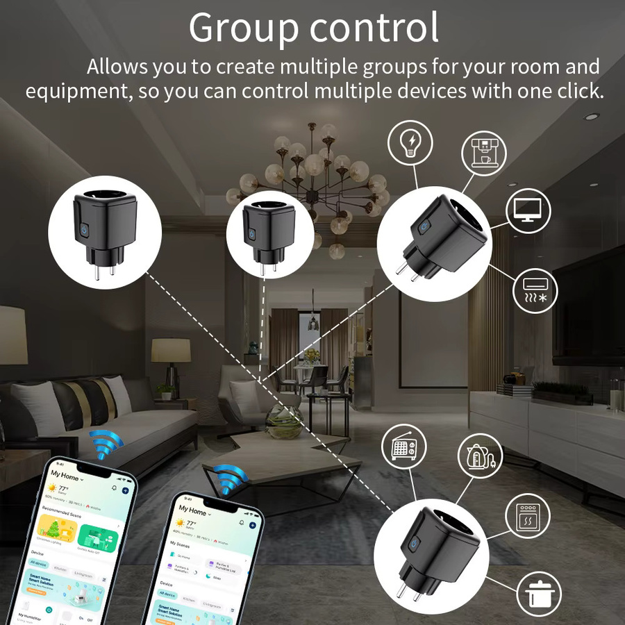 Tuya Smart Socket Adapter WiFi EU Standard Steckdose in Schwarz mit Timer und Sprachsteuerung für Alexa - Bild 3