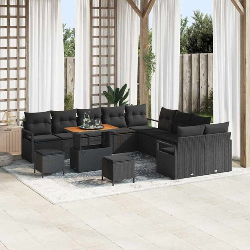 vidaXL Garten-Sofa-Set aus Poly-Rattan mit 13-teiligem Kissen-Set in Schwarz - Bild 1