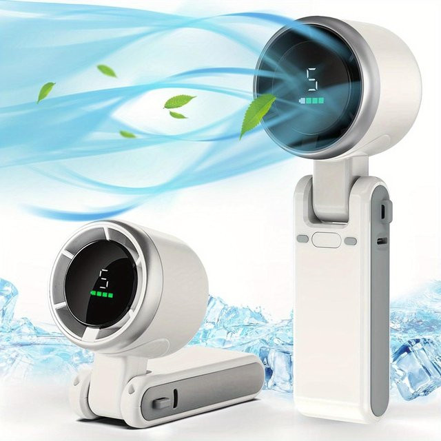 YJMP Mini Tragbarer Handventilator mit LED-Anzeige, 150 Grad Faltbar, 3-in-1 Multifunktionsventilator mit 5 Geschwindigkeiten und 3600mAh Akku, Weiß - Bild 1