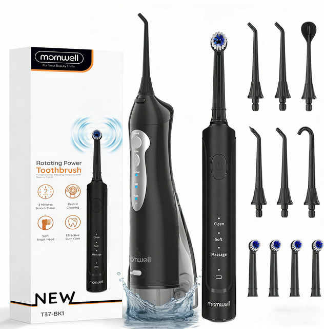 Mornwell Elektrische Zahnbürste mit Wasserflosser-Kombination, Schwarz, Unisex - Bild 1