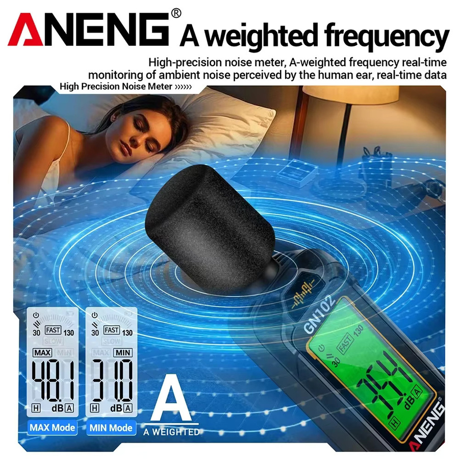 NENG GN102 Digitaler Tragbarer Schallpegelmesser mit Windschutz zur Messung von Umgebungsgeräuschen von 30-130dB - Bild 3