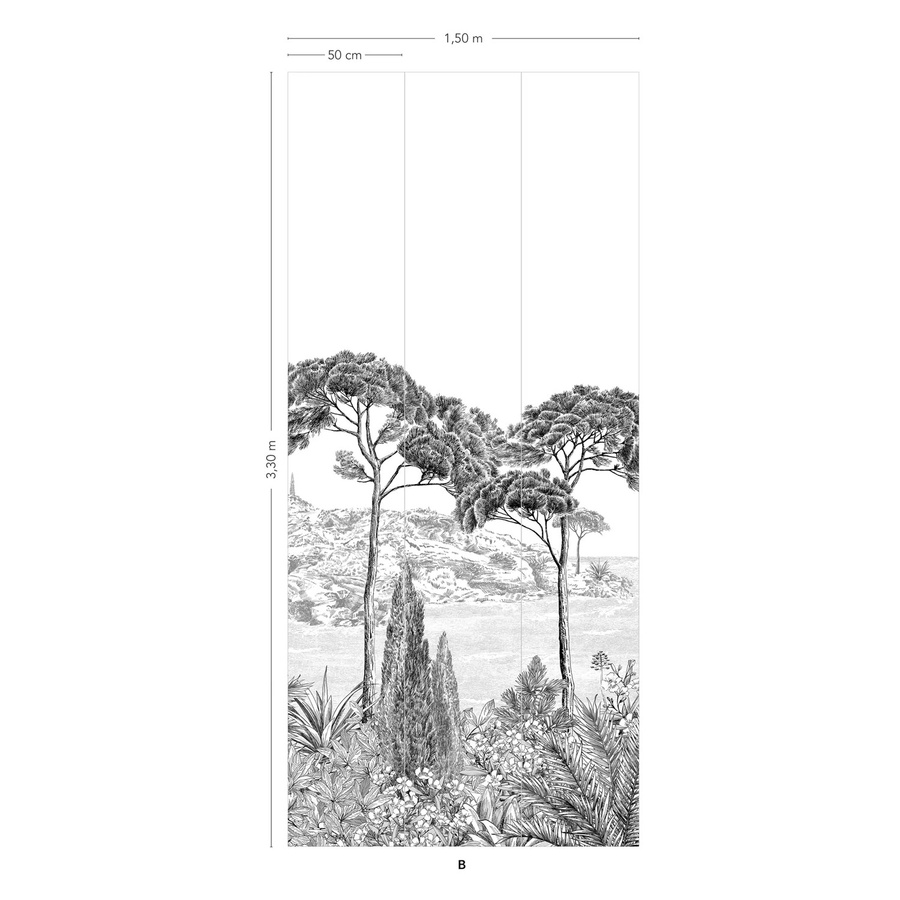 Isidore Leroy Mural Peninsule Wandtattoo Panel B in Grau und Mehrfarbig mit mediterranem Blumenmuster aus Vlies - Bild 1