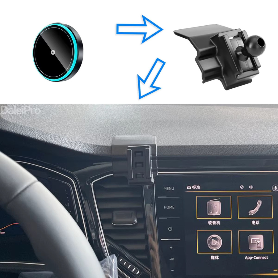DaleiPro Magnetische Auto-Handyhalterung mit kabellosem Ladegerät und automatischer Klemmung für Volkswagen VW T-Roc, Schwarz - Bild 2
