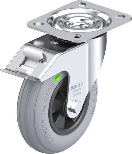 Blickle Lenkrolle L-VWPP 125R-FI-SG mit Feststeller, Rad-Durchmesser: 125 mm, Tragfähigkeit: 50 kg, Farbe: Silber - Bild 1