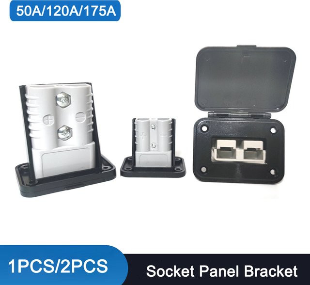 TAKORI 2-Pin-Steckverbinder-Buchsenhalterung für 50A 120A 175A Batterieladestecker als Unterputz-Halterung mit Abdeckung in Schwarz oder Grau - Bild 1
