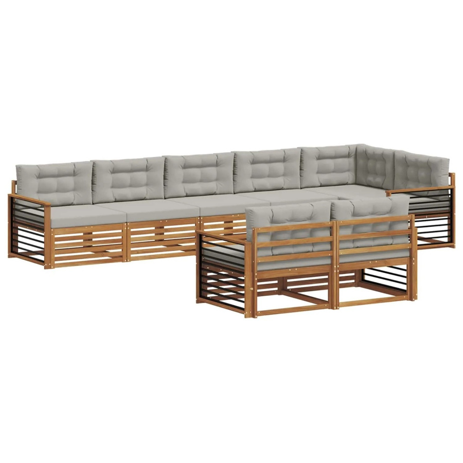 vidaXL Outdoor-Sofagarnitur aus Akazienholz in L-Form mit 25-teiligem Set, Farbe: Natur und Grau - Bild 2