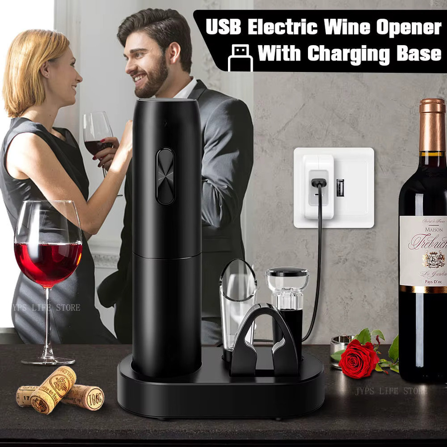 TCJJ 5 in 1 Elektrischer Weinöffner USB wiederaufladbar in Schwarz - Bild 2