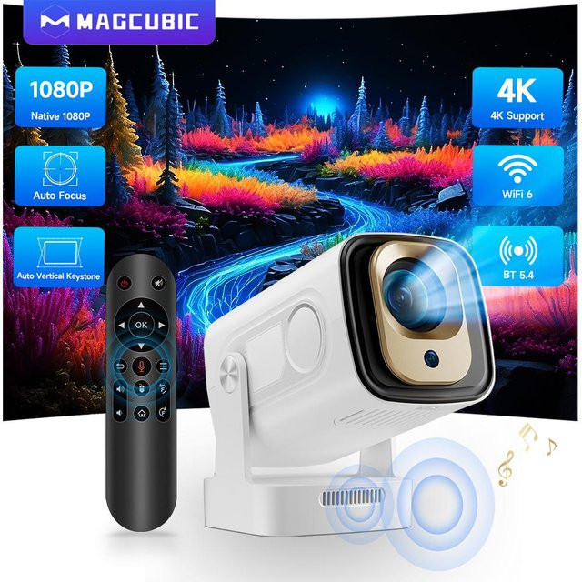Magcubic HY310 Android 11 Projektor in Weiß mit 4K Unterstützung, Native 1080P Full HD, Autofokus, 330 ANSI, Dual-WLAN und Air Mouse mit Sprachassistent sowie eingebautem Lautsprecher - Bild 1