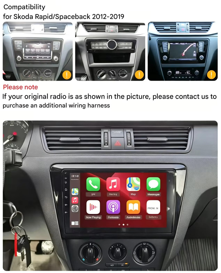 ESSGOOO Android 15 Autoradio mit 9 Zoll Display für Skoda Rapid Spaceback 2012-2020, Kabelloses CarPlay, GPS, WiFi, Bluetooth, Schwarz - Bild 3