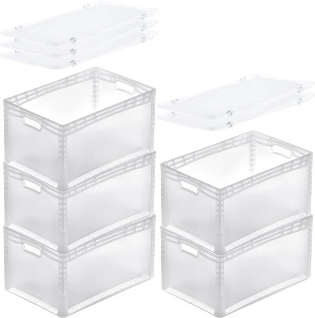 PROREGAL SuperSparSet 5x Transparente Eurobehälter LightLine Eurobox mit Scharnierdeckel und Griffen, H: 32 cm, B: 40 cm, T: 60 cm, 66 Liter - Bild 1