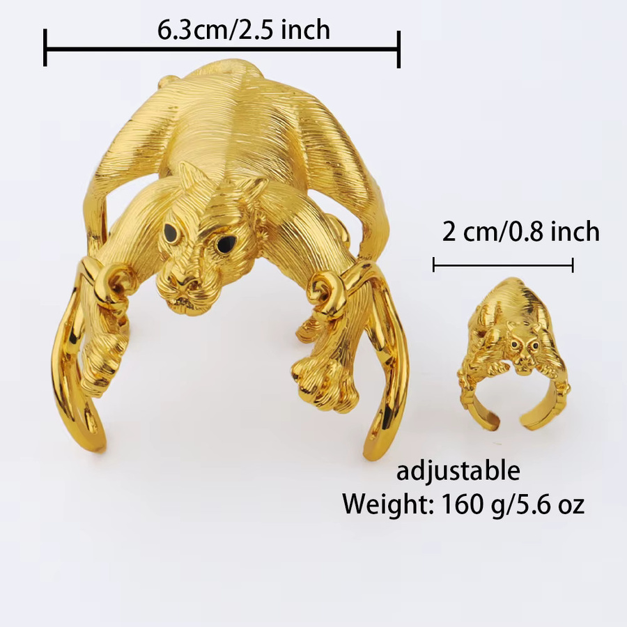 YM Schmuckset, Manschettenarmreif und Cocktail-Ring, goldfarben, Damen - Bild 3