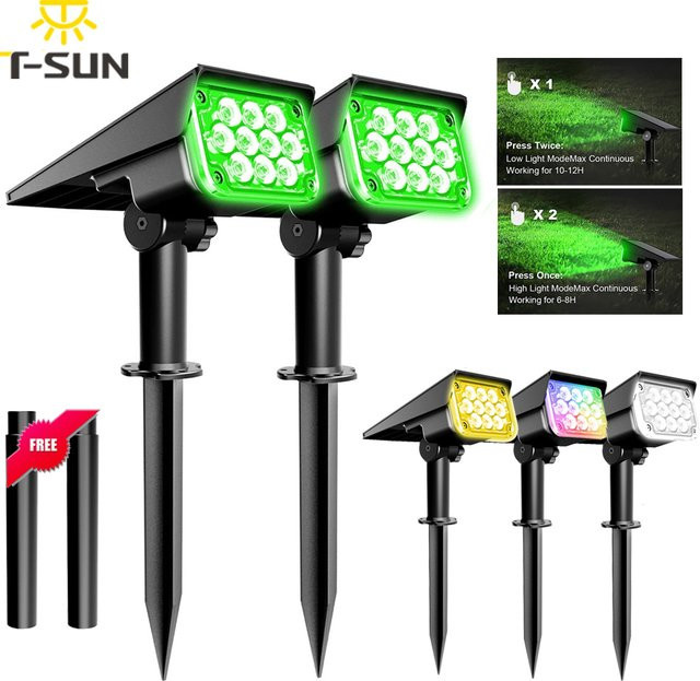 T-SUNRISE Solar Garten Scheinwerfer IP65 Schwarz mit einstellbarer Lichttemperatur - Bild 1