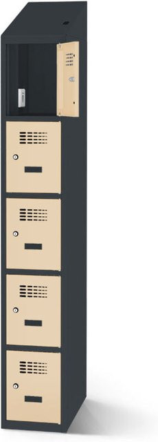 rotstahl Fächerschrank mit Ladefunktion und 5 Fächern in Elfenbein mit anthrazitgrauem Korpus, B: 40 cm, H: 200 cm - Bild 1