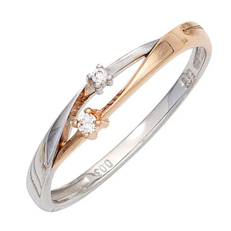 Colfem Ring 585 Weißgold, Rotgold, bicolor, 2 Diamanten, Brillanten, Damen, Ringgröße 56 - Bild 1