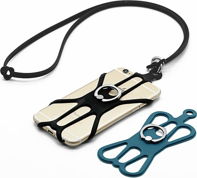 Universelles Silikon Handy Neck Strap Lanyard mit verstellbarem Trageband und drehbarem Ring in Schwarz - Bild 1