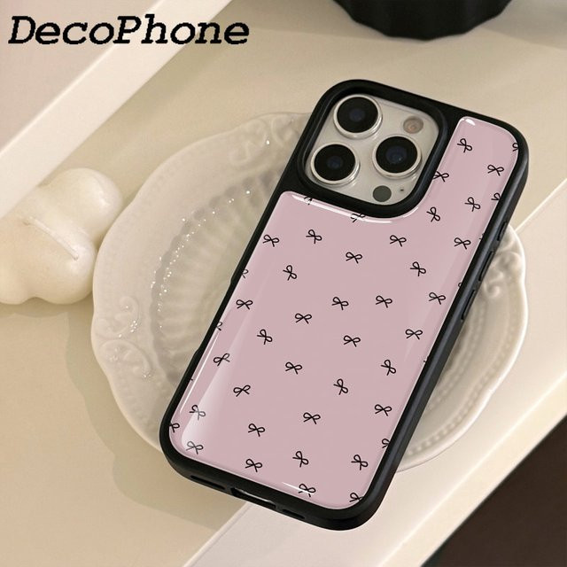 DecoPhone AIR PLUS Handyhülle mit rosa Schleifenknoten und Epoxidkante für iPhone 11 bis 17 Pro Max, TPU Anti-Sturz-Schutz, Farbe: Pink - Bild 1