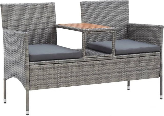 furnicato 2-Sitzer-Gartenbank mit Teetisch aus Poly Rattan und Akazienholz in Grau, Breite: 143 cm - Bild 1