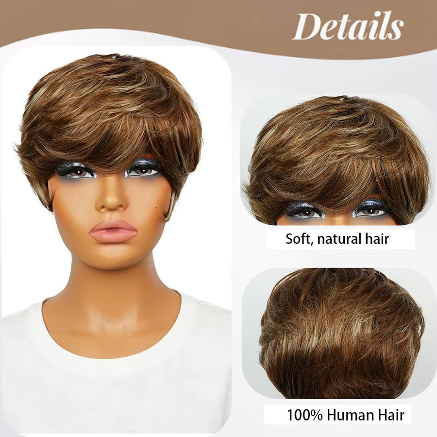 OYM HAIR Pixie-Schnitt-Perücke mit Pony, Echthaar, Damen - Bild 3