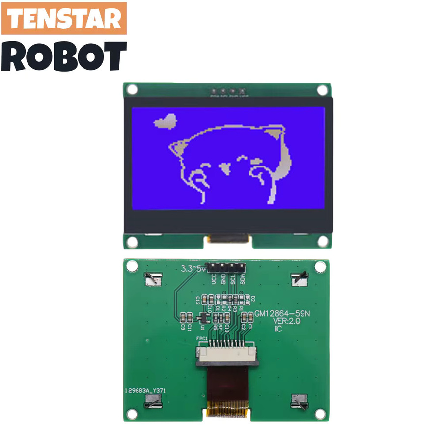 TENSTAR 12864-59N IIC 4P LCD Modul ST7567S COG Grafik Display Bildschirm Board LCM Panel in Schwarz mit 128x64 Dot Matrix und I2C Schnittstelle - Bild 2