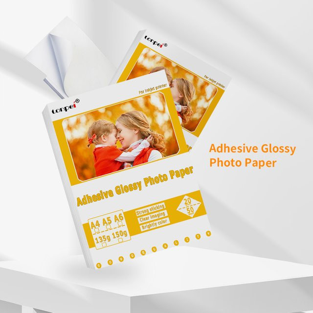Tonpei Selbstklebendes Fotopapier Glänzend für Tintenstrahldrucker, Weiß, 135 g/m² - Bild 1