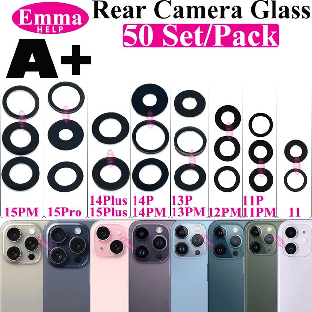 EmmaHelp 50er Set Rückkameraglas für iPhone 14 13 12 11 Pro Max X XS XR 7 8 Plus inklusive 3M-Aufkleber - Bild 1