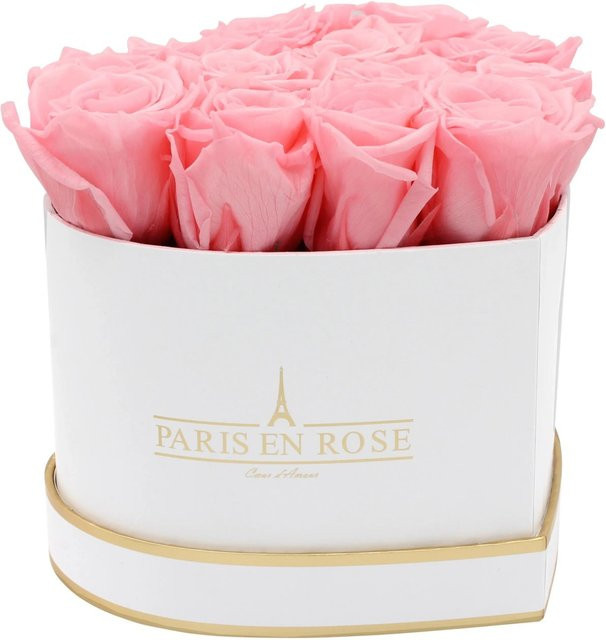 Paris en Rose Rosenbox Herz in Weiß-Gold mit 13 rosa Rosen - Bild 1