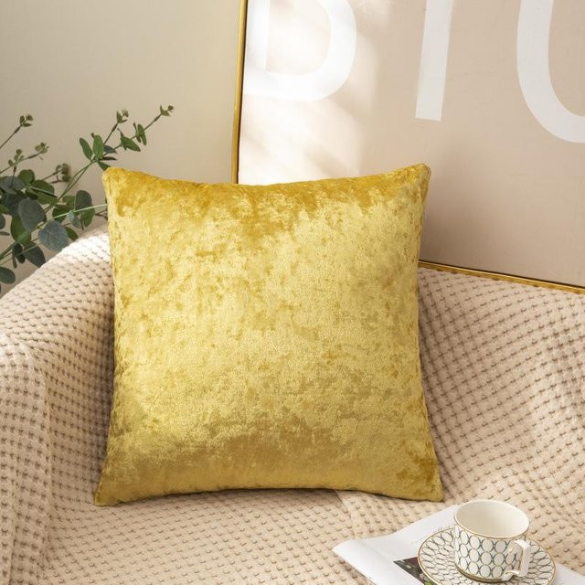 Dekorativer Crushed-Samt Kissenbezug von Yiran Furniture in Grau und Gelb, B/B: 45 x 45 cm - Bild 1