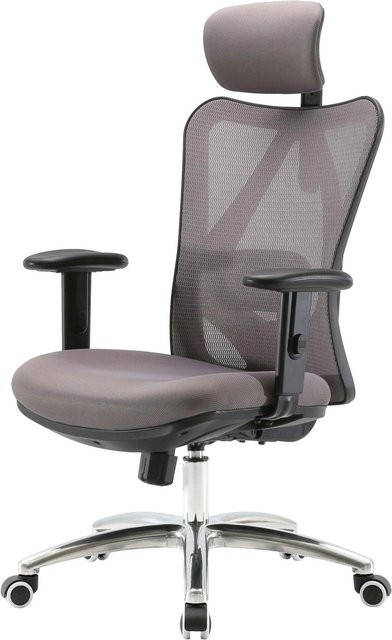 Ergonomischer Proregal Bürostuhl in Grau mit verstellbarer Lordosenstütze und Kopfstütze, H x B x T: 129 x 66 x 69 cm, Sitzhöhe: 42 cm - Bild 1