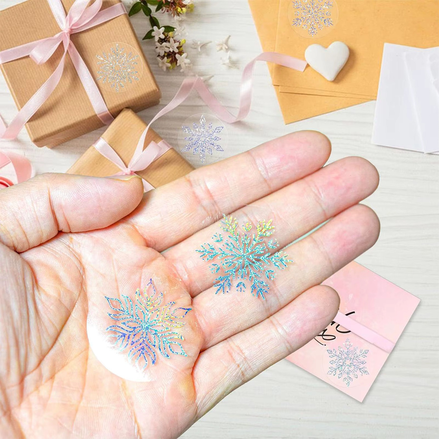 500 Stück selbstklebende Weihnachtsaufkleber mit Schneeflocken-Motiv für Scrapbooking, Planer und Bastelarbeiten - Bild 1