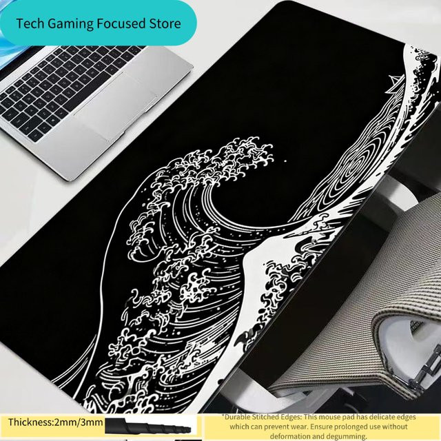 Potdemiel Japanisches Black Waves Mauspad in Schwarz, professionelle E-Sport-Mauspad für PC-Gaming, B/B/H: 800 x 300 x 0 cm - Bild 1