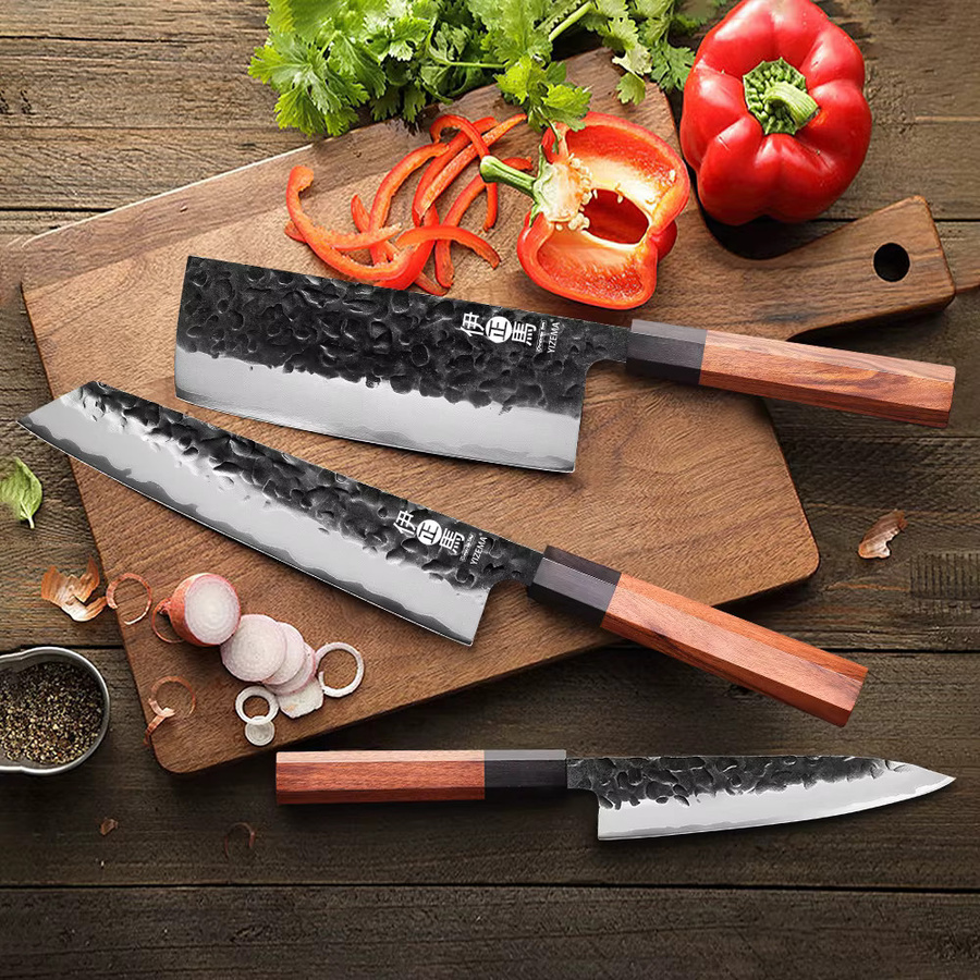 YIZEMA Japanisches Küchenmesser Set aus Verbundstahl mit Nakiri, Kiritsuke und Bunka als professionelle Kochmesser und Hackmesser - Bild 2